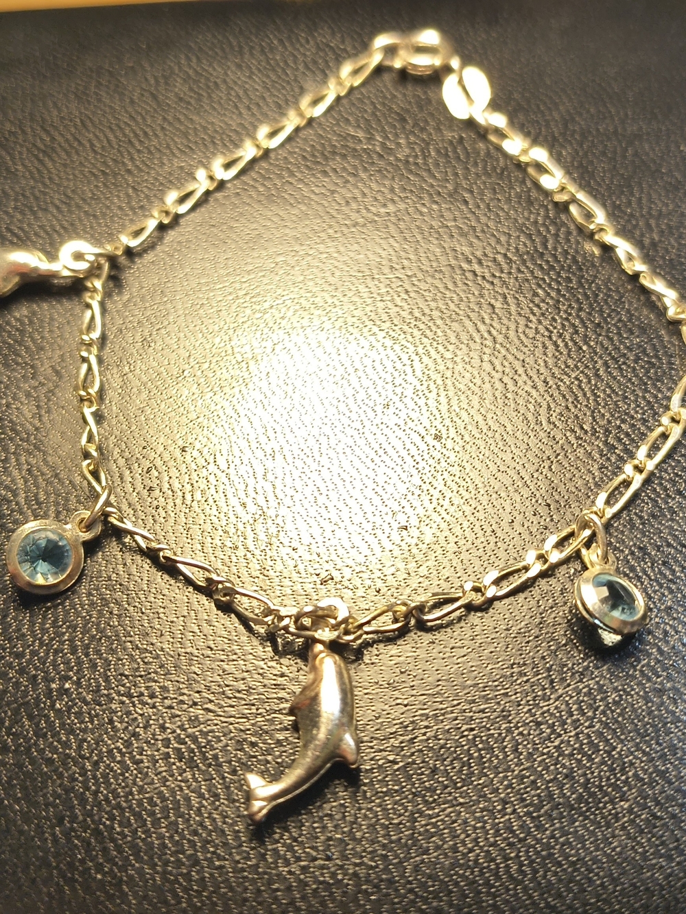 Sterling Silver & Aquamarine Dolphin Charm Bracelet Signed By Designer & 925
